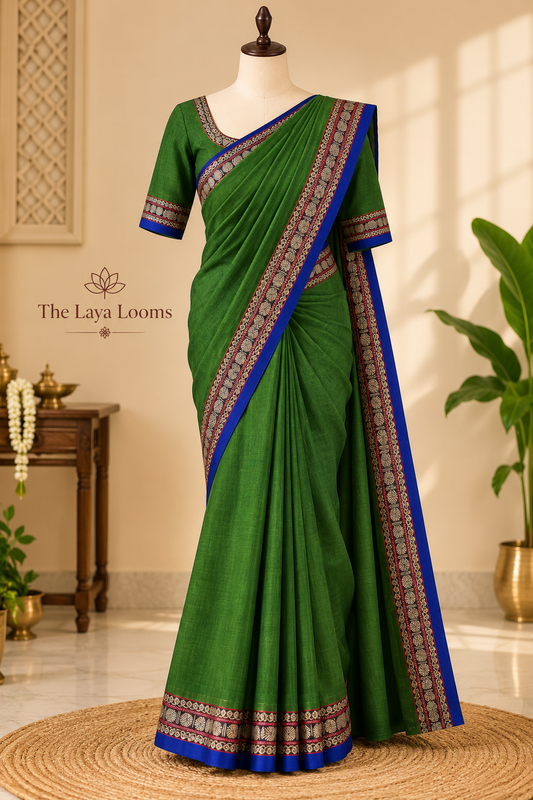 Narayanpet Cotton Saree Leaf Green | TLL451