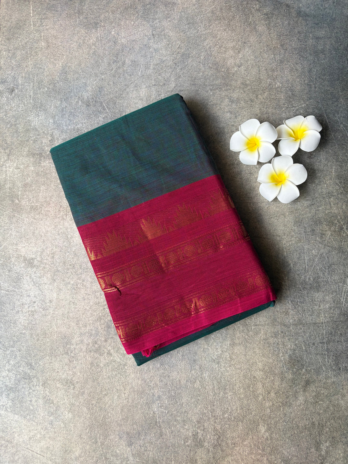 Kanchi Cotton Saree Teal Green | TLL691