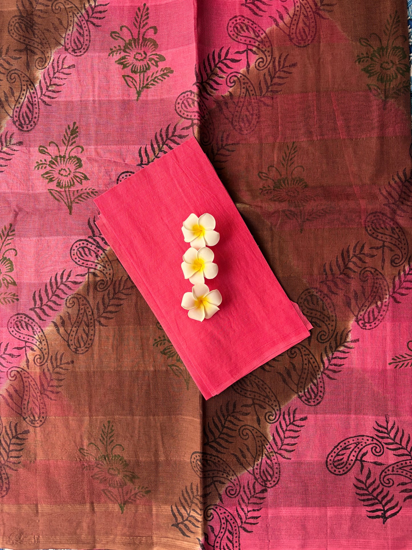 Pink with Brown Kota Cotton Saree | TLL589