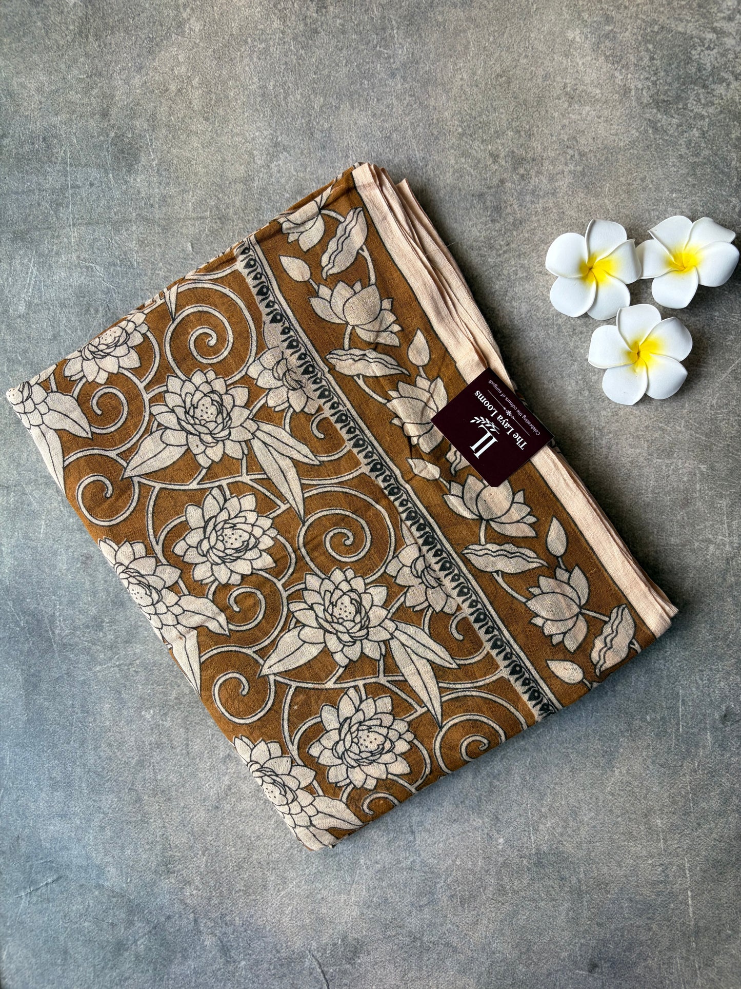 Kalamkari Mul Mul Cotton Saree Mustard Yellow | TLL616