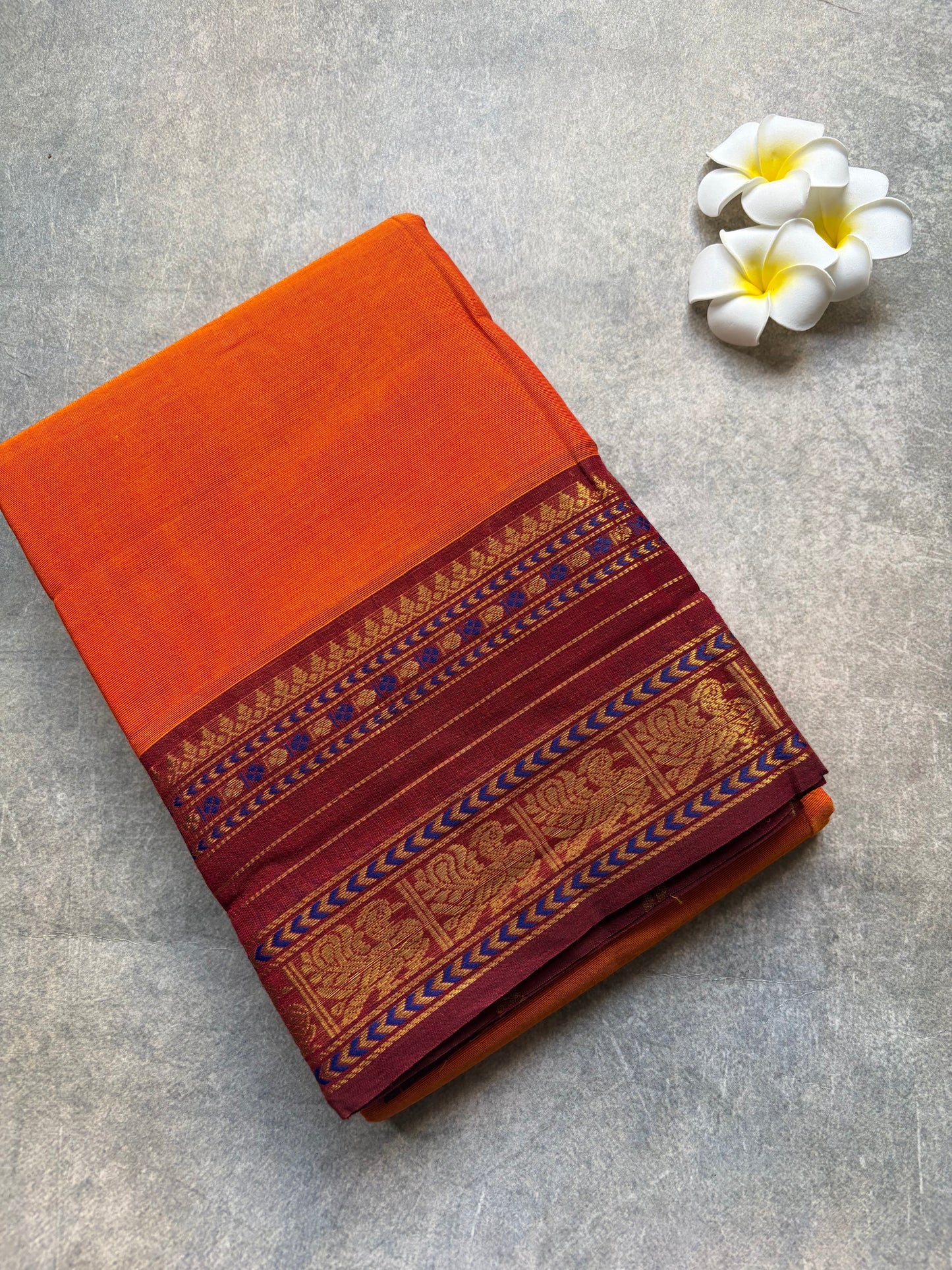 Kanchi cotton - Rust Orange and marron border