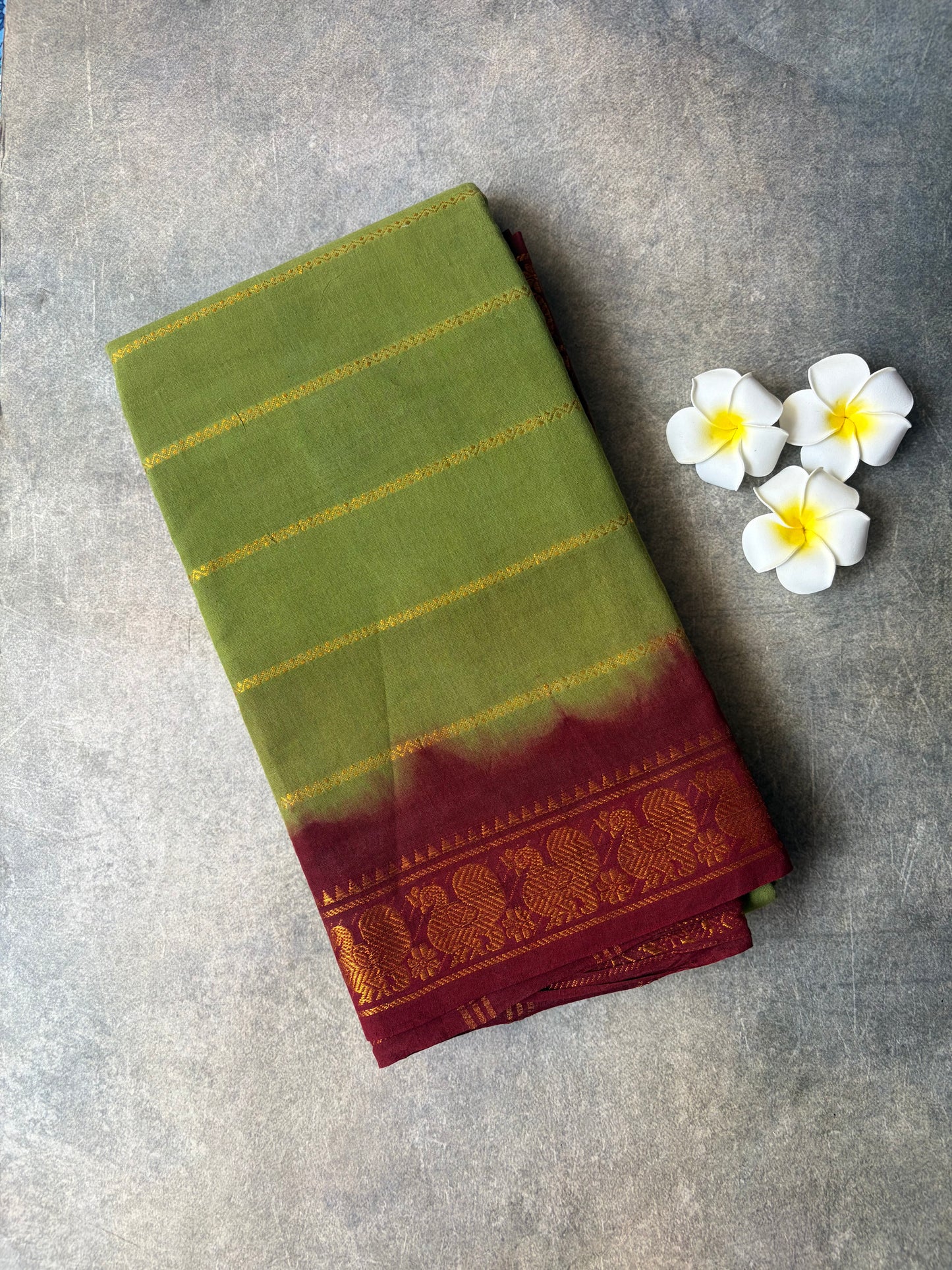 Velthari Sungudi Cotton Saree Olive Green | TLL326