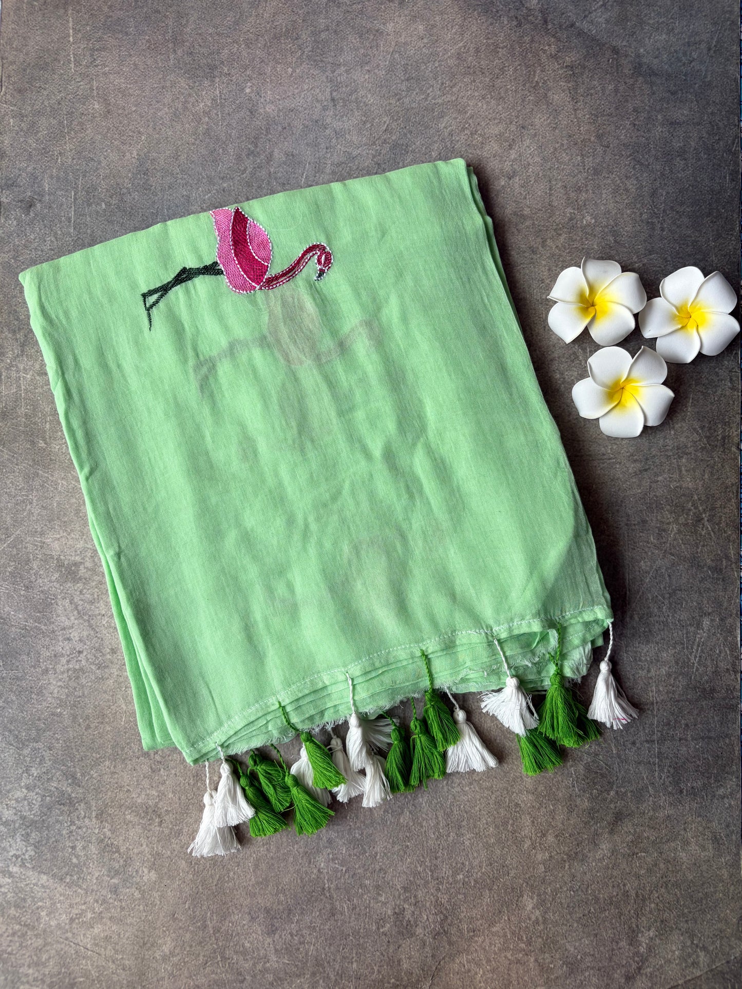 Flamingo Mul Mul Cotton Saree Mint Green | TLL550