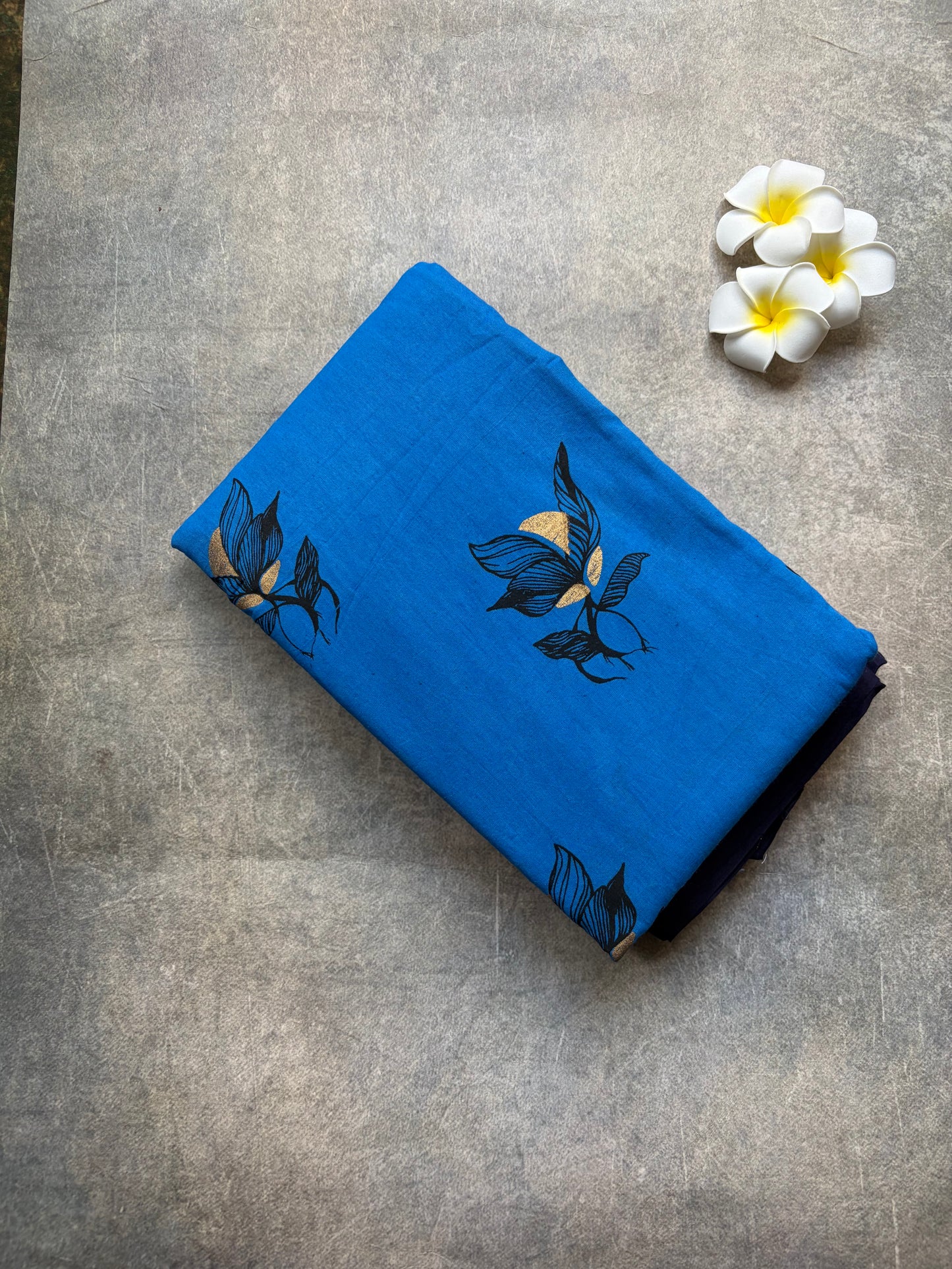 Soft Sungudi | Golden Moon Ink Blue with Navy Blue Border | without blouse