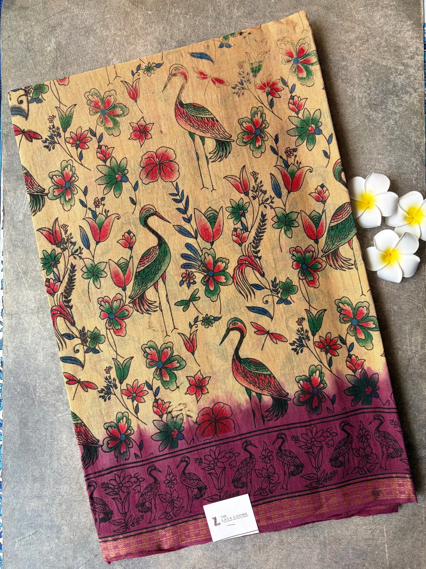 Kalamkari Cotton Saree Cream with Maroon | TLL596