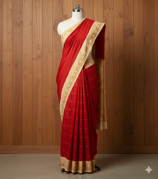 Red Sungudi Velthari Cotton Saree with Cream-White Small Border