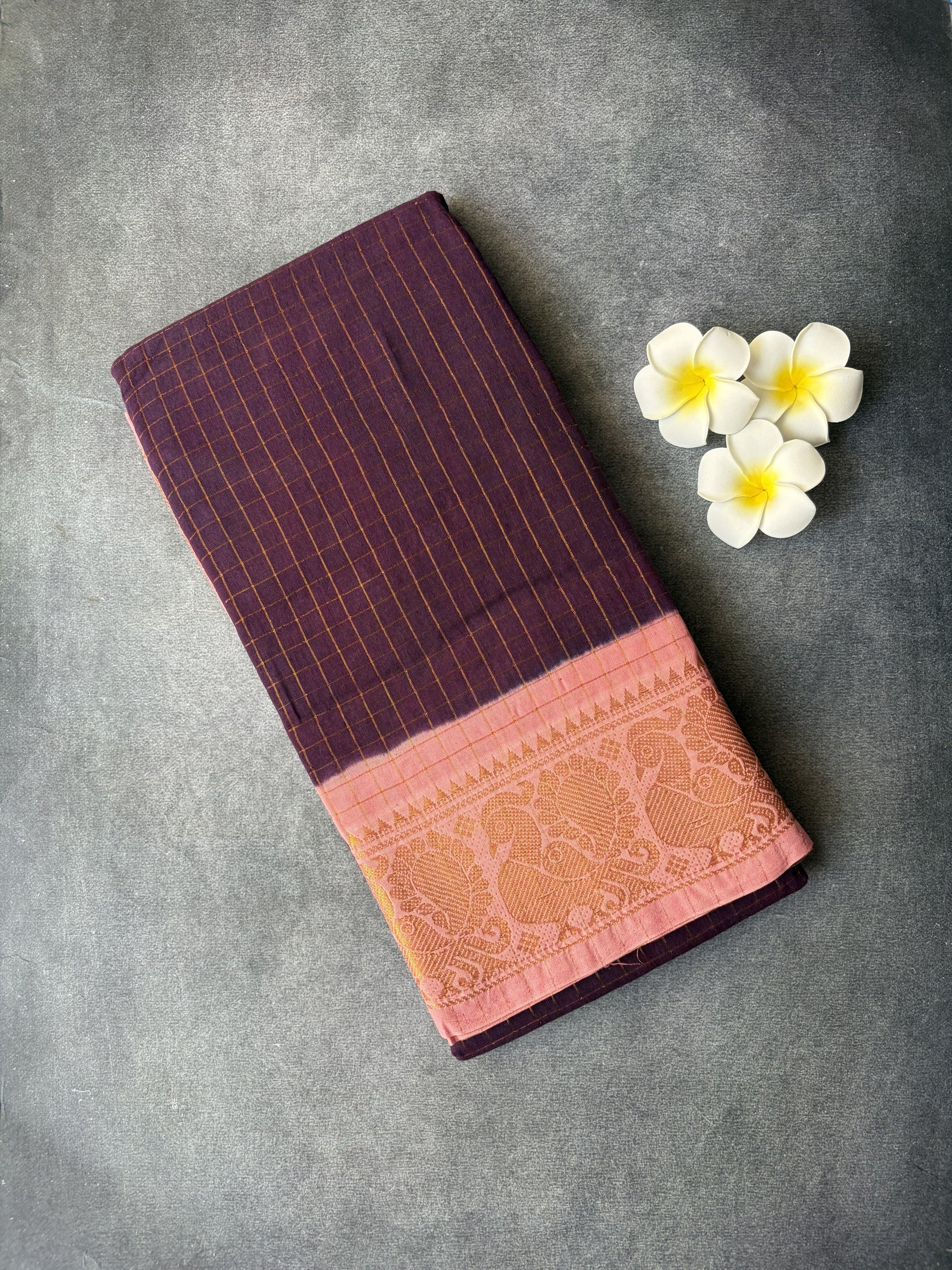 Golden Checked Sungudi Maroon