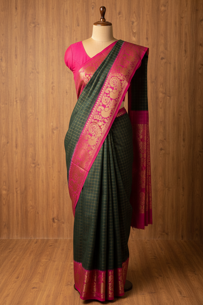 Golden Checked Sungudi Saree
