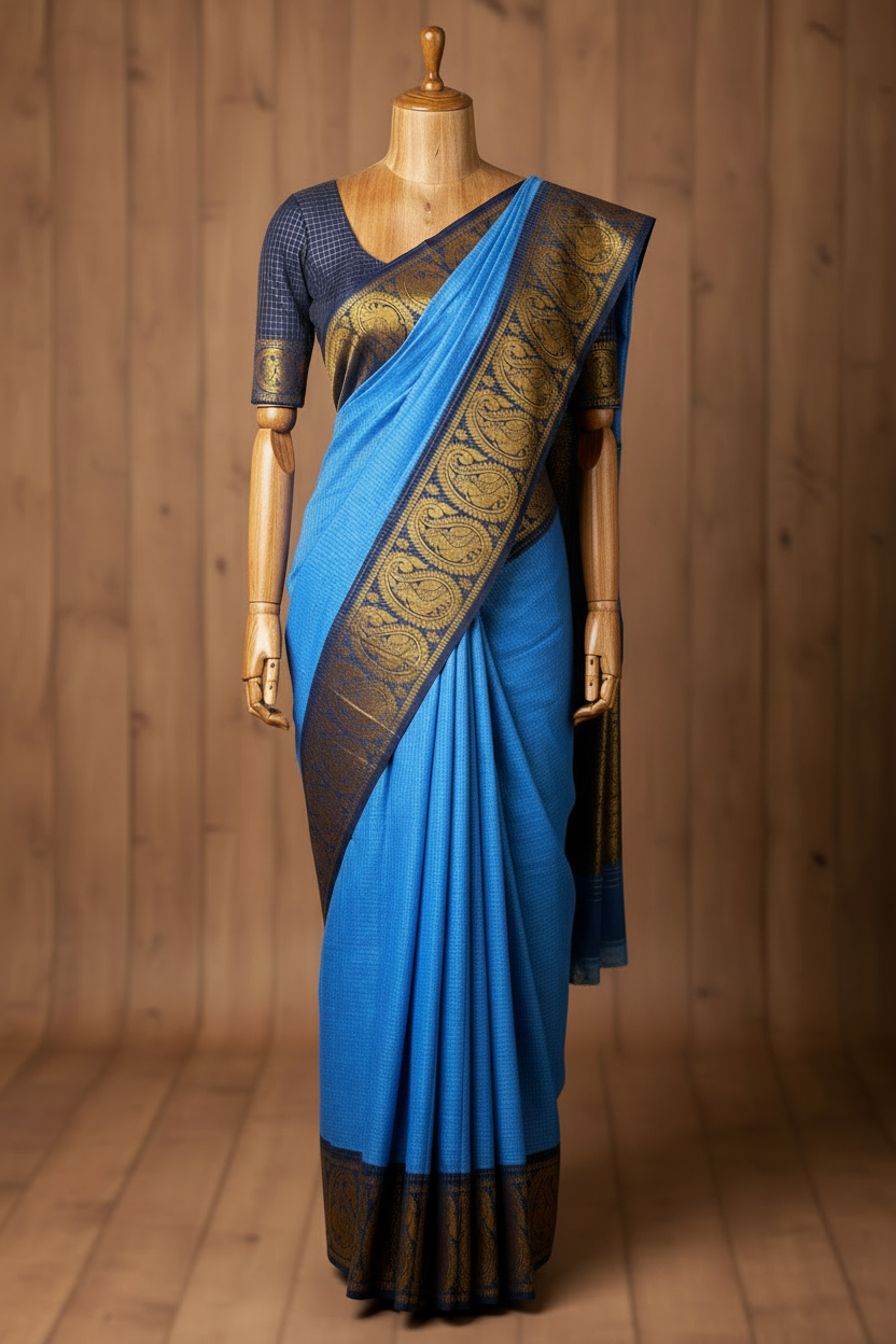 Golden Checked sungudi with matching Blouse 