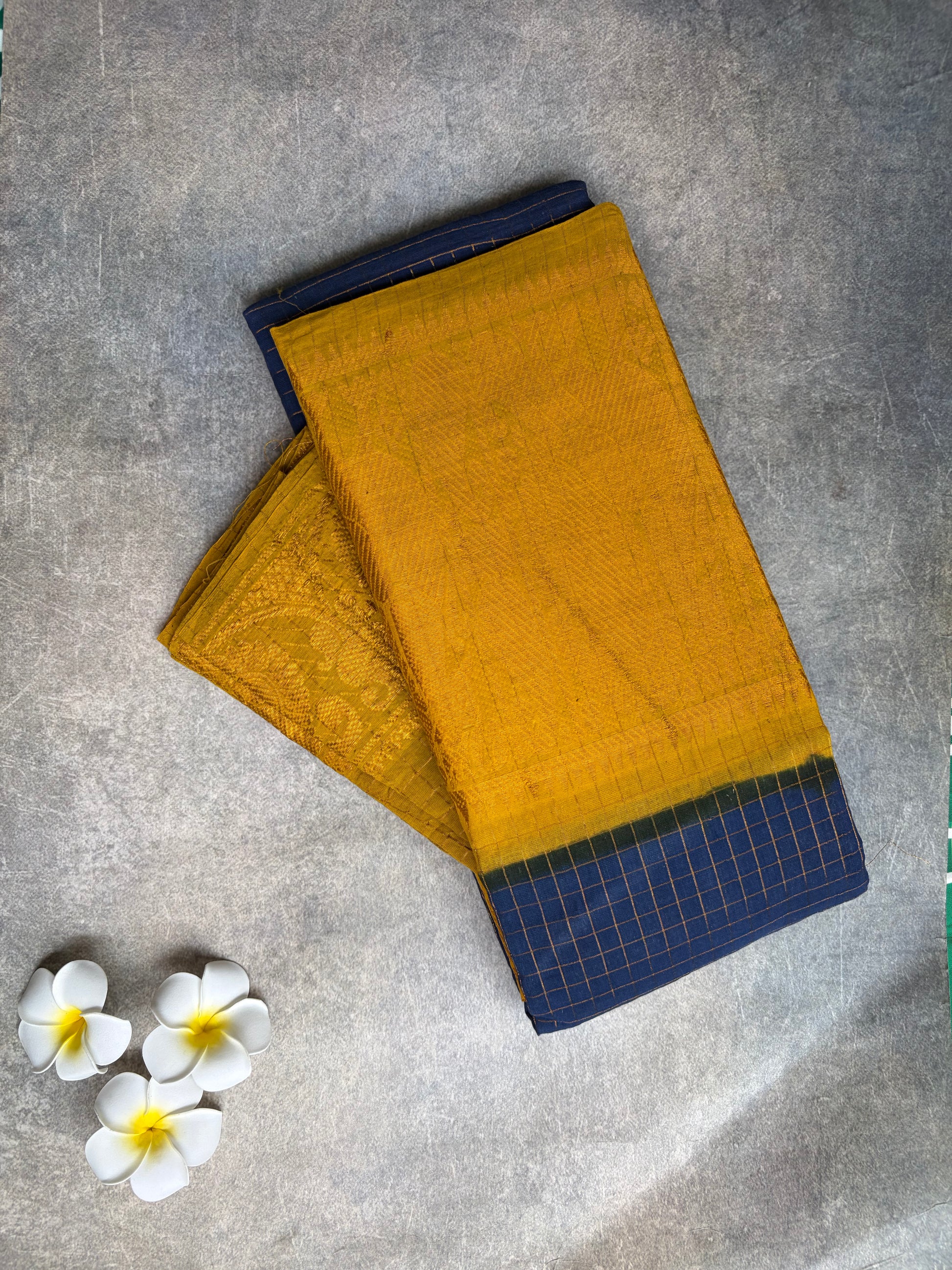 Golden Checked Big border saree with yellow border

