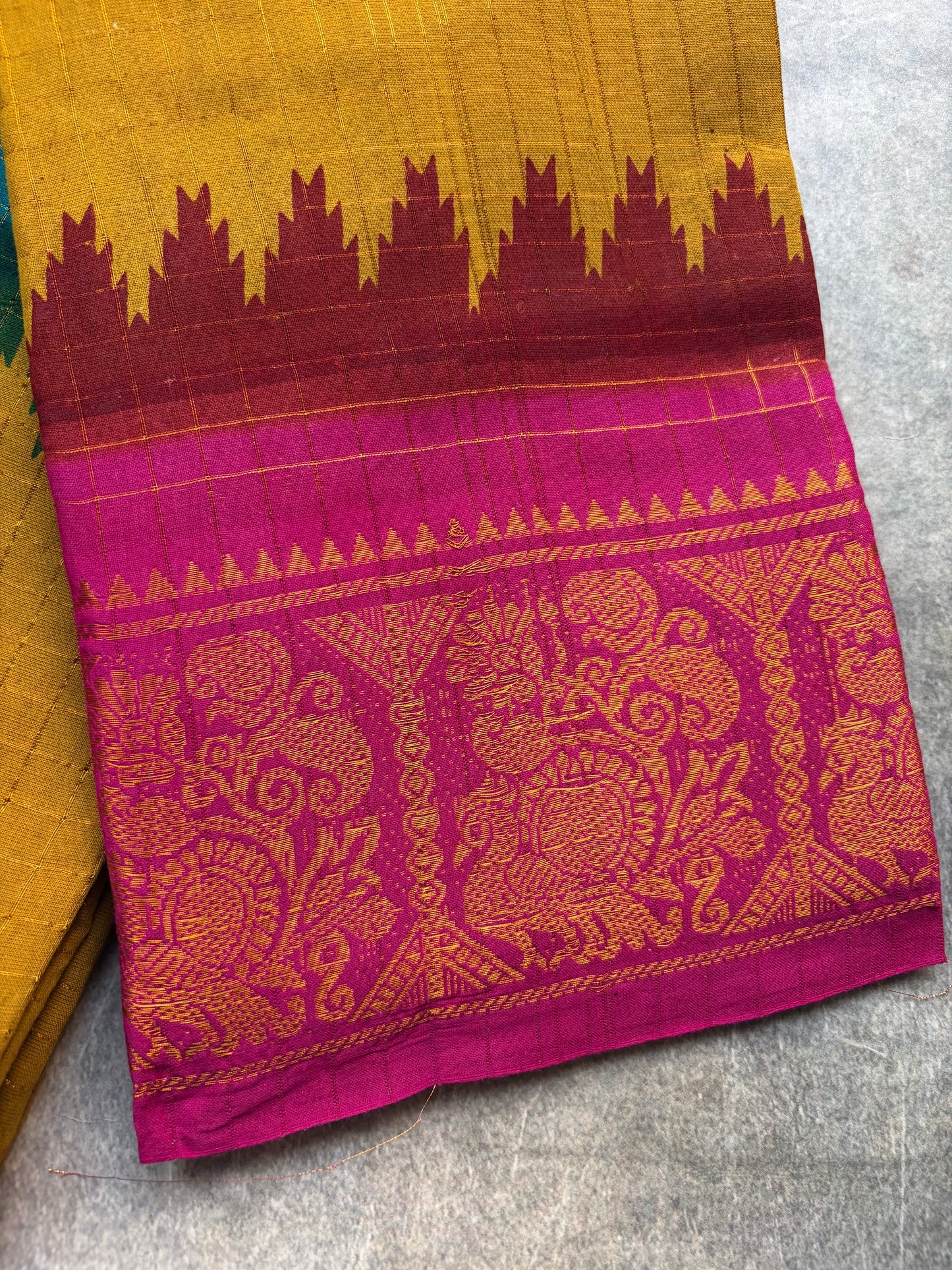 Ganga Jamuna | venthaya colour with pink and teal blue border