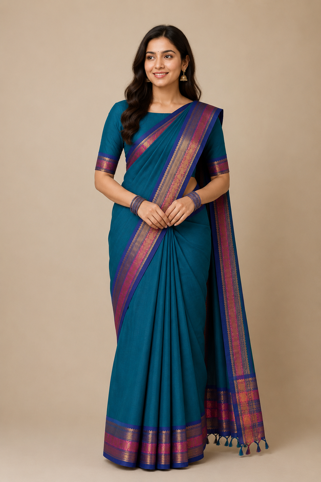Kanchi Cotton Saree peacock Blue | TLL254