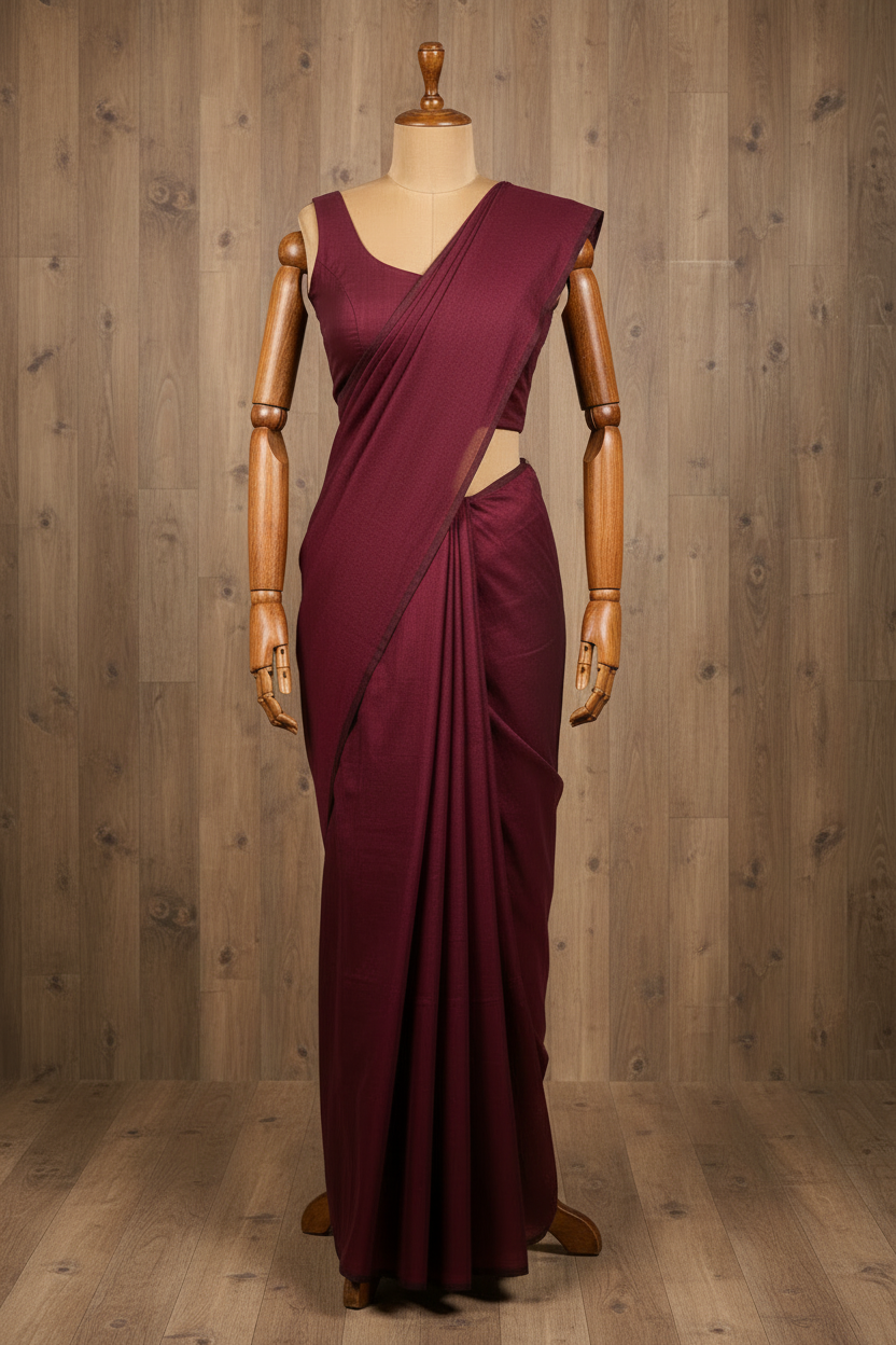 Plain Maroon Kadhi Cotton Saree with Pink Tassels | The Laya Looms | TLL076