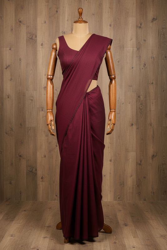 Plain Maroon Kadhi Cotton Saree with Pink Tassels | The Laya Looms | TLL076