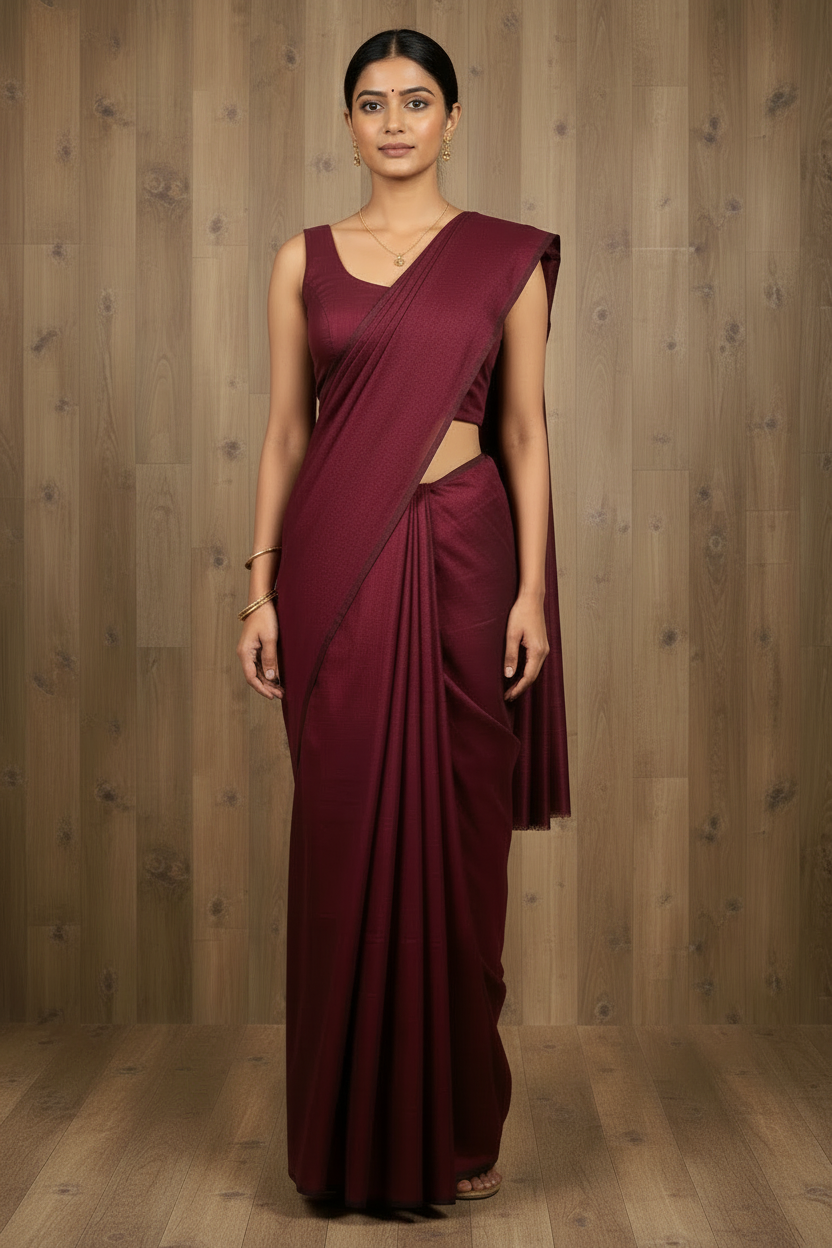 Plain Maroon Kadhi Cotton Saree with Pink Tassels | The Laya Looms | TLL076
