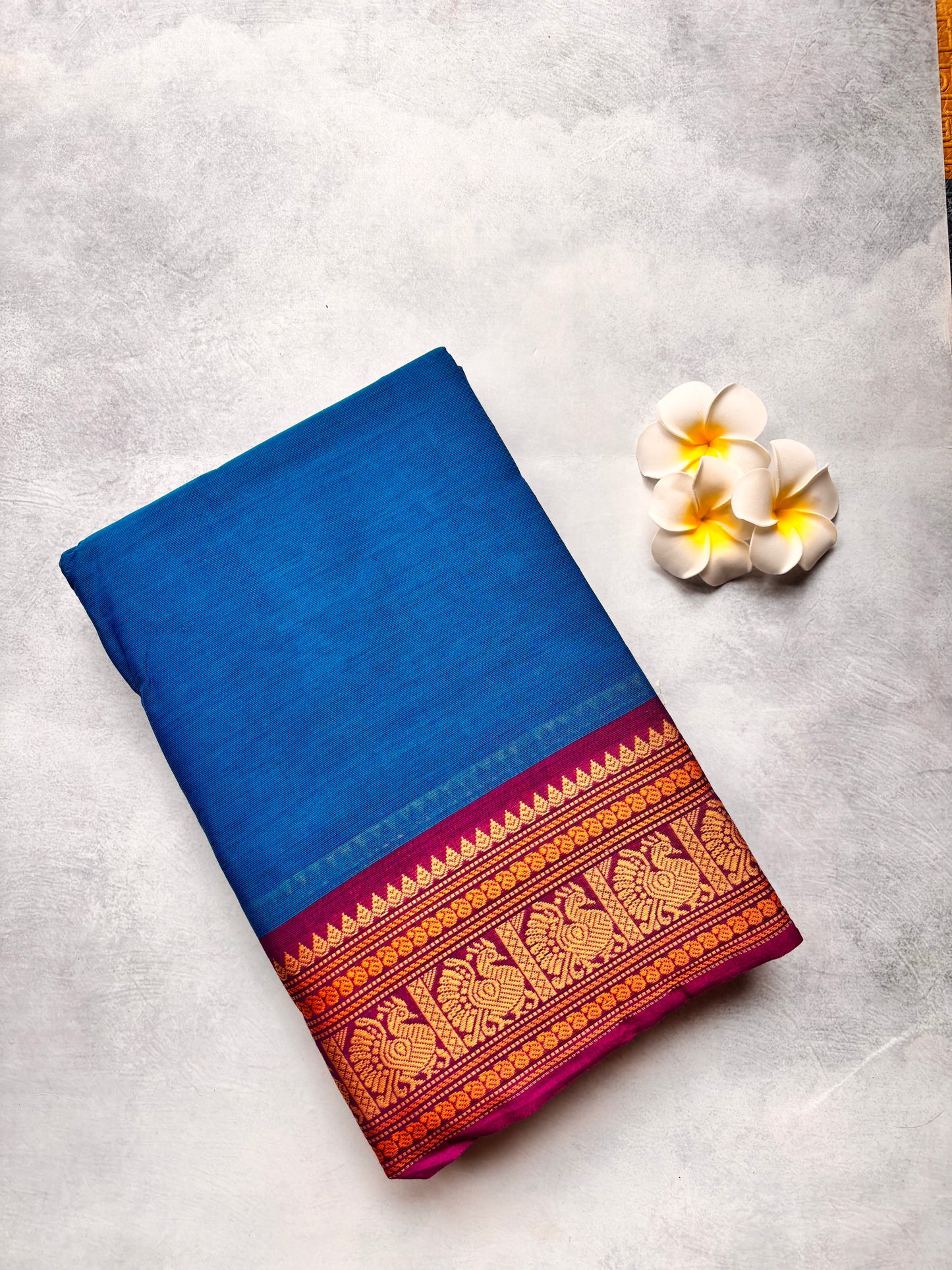 Plain Violet Kanchi Cotton Saree with purple Annam Border | The Laya Looms