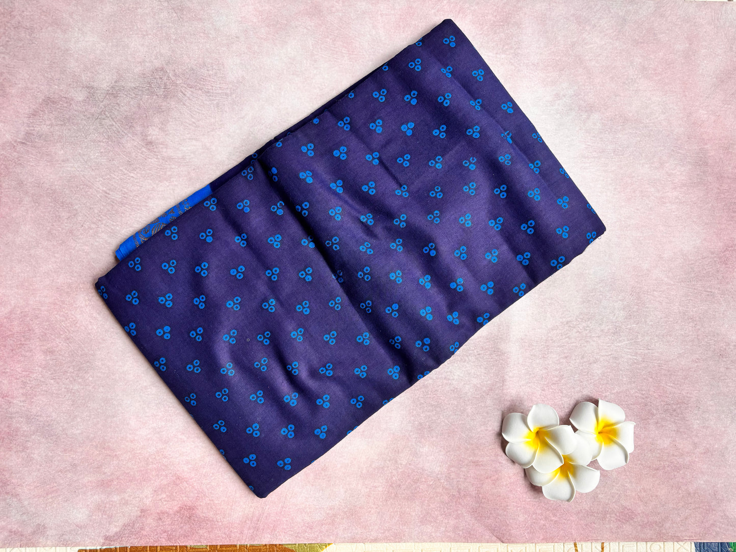 Authentic Soft Sungudi Cotton Saree – 3 Pulli (Blue Body with navy Blue Border)