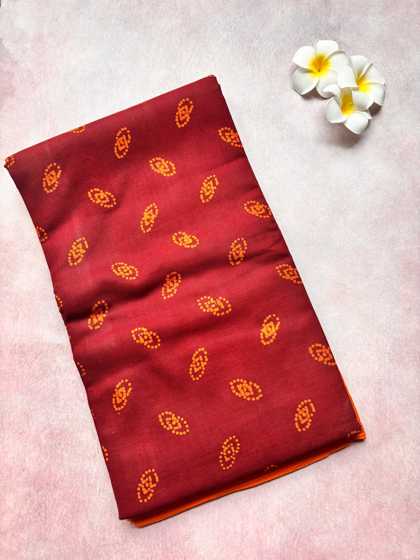 Authentic Soft Sungudi Cotton Saree – Maroon with Contrast Orange Blouse