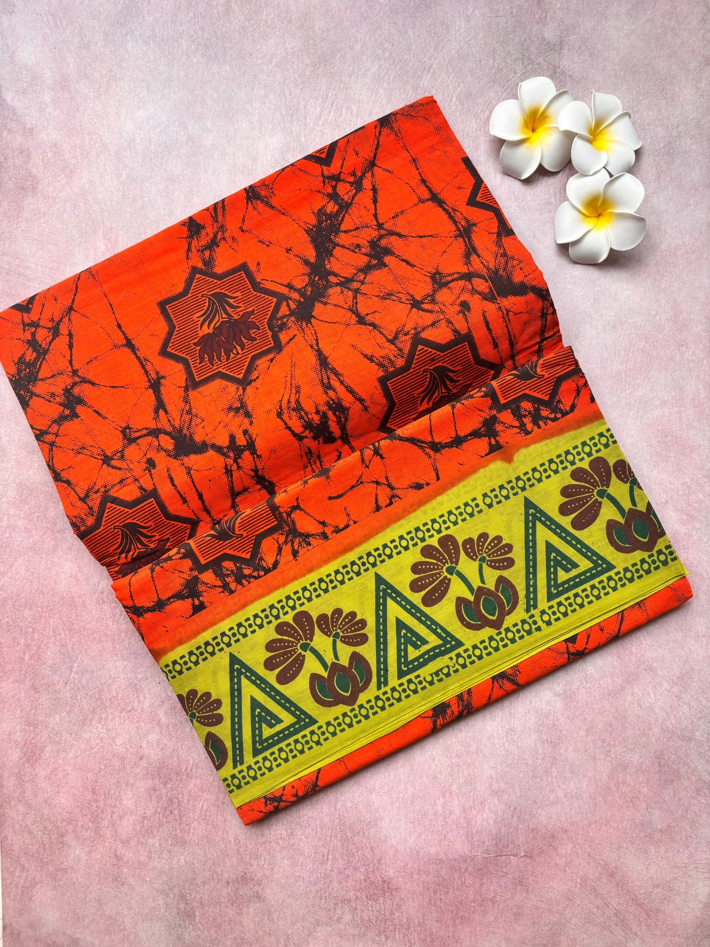 Handcrafted Madurai Sungudi Cotton Saree in Vibrant Sunset Orange – Office Wear Special (with Blouse Piece)