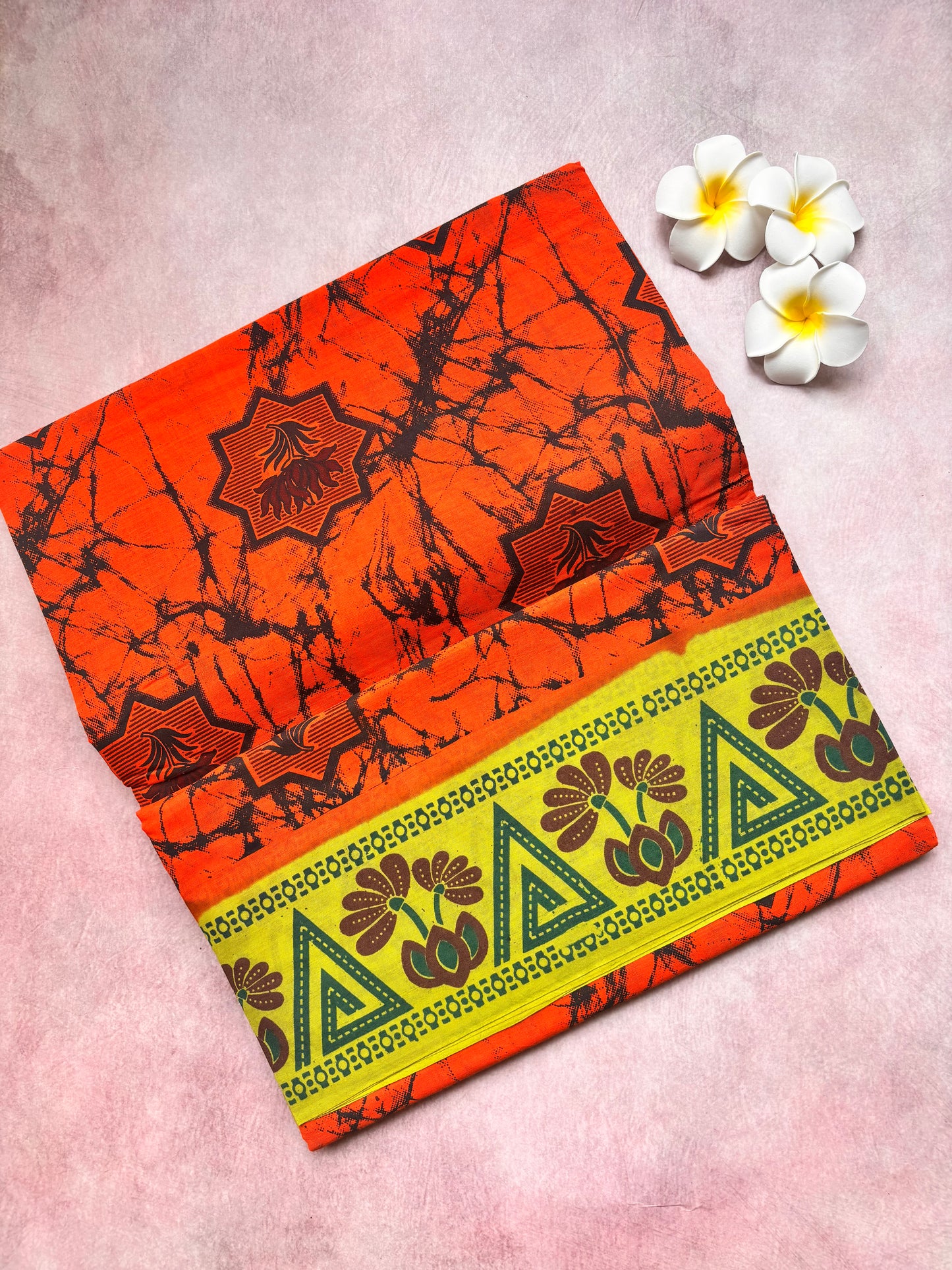 Handcrafted Madurai Sungudi Cotton Saree in Vibrant Sunset Orange – Office Wear Special (with Blouse Piece)