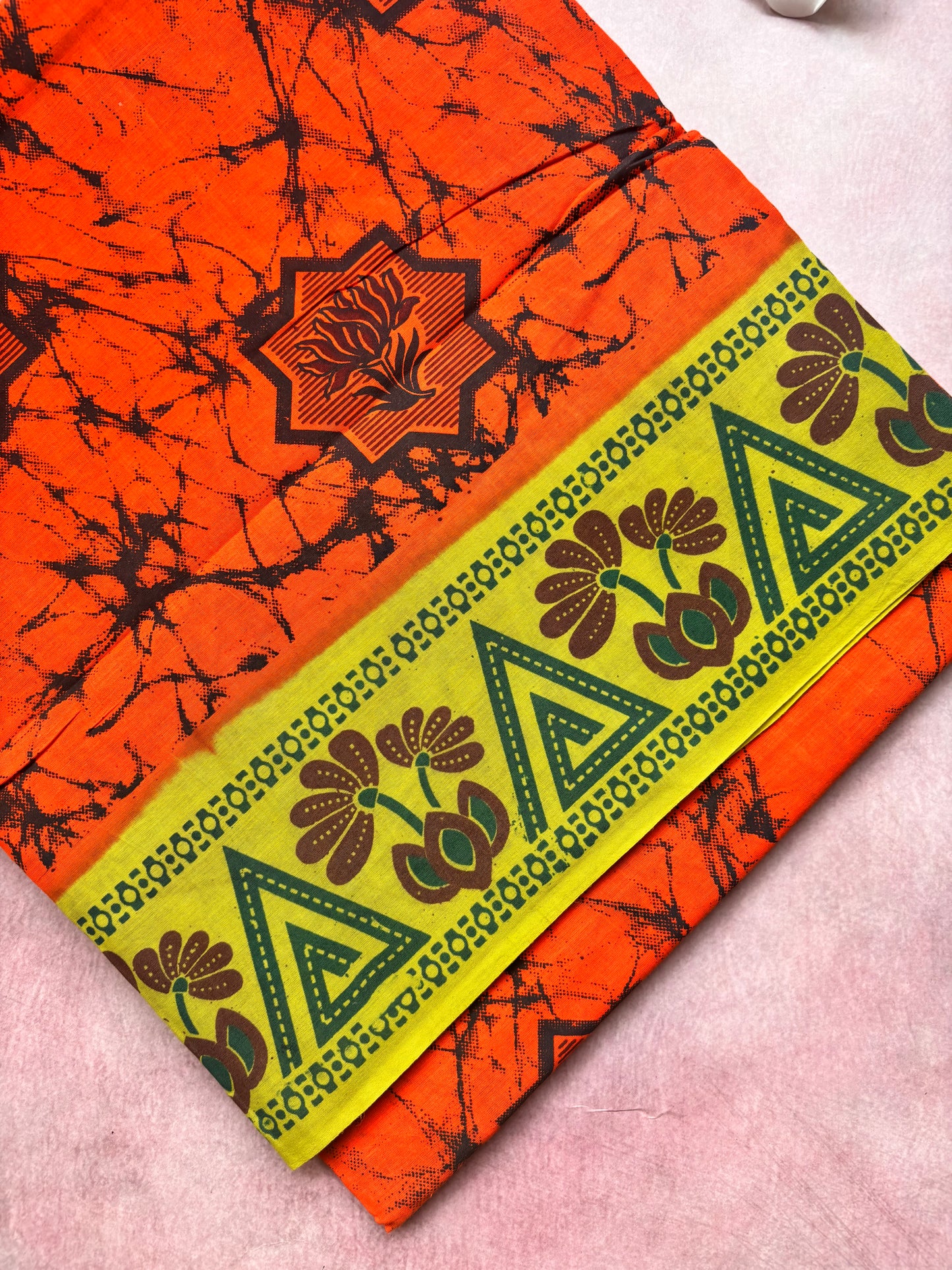 Handcrafted Madurai Sungudi Cotton Saree in Vibrant Sunset Orange – Office Wear Special (with Blouse Piece)