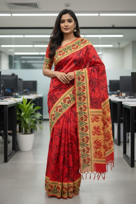 Classic Madurai Sungudi Cotton Saree in Electric Pink – Elegant Office & Formal Wear (Includes Blouse Piece)