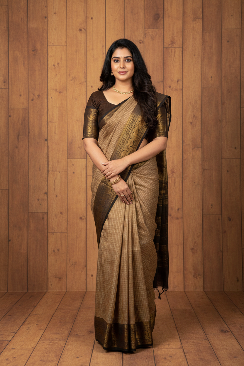 Kanchi cotton Black Rich Border | TLL145