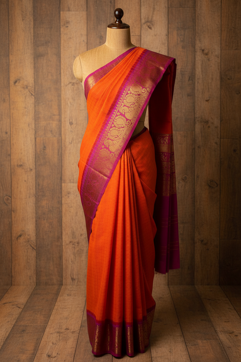 Madurai Sungudi Checked Orange