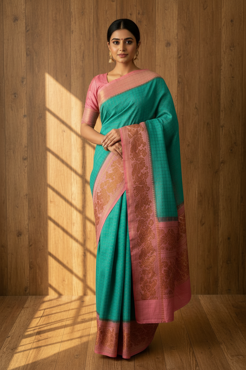 Madurai Sungudi Sarees With Pink Border