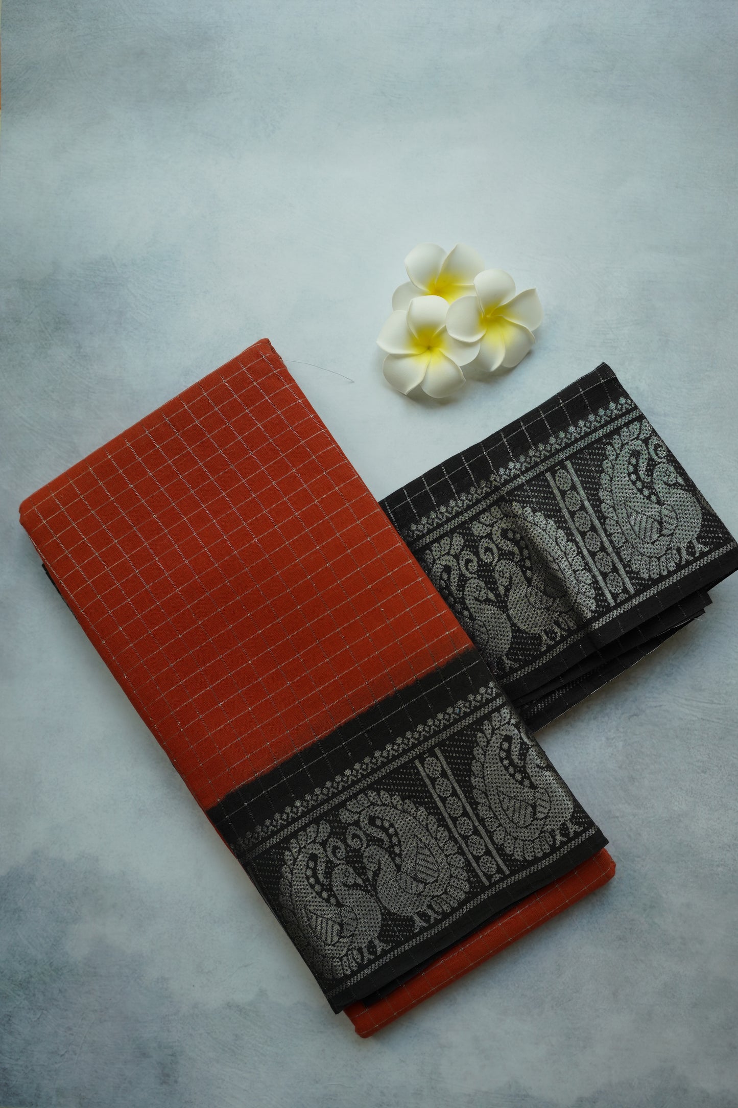 Silver zari Saree with Brown and Black Border Sungudi saree