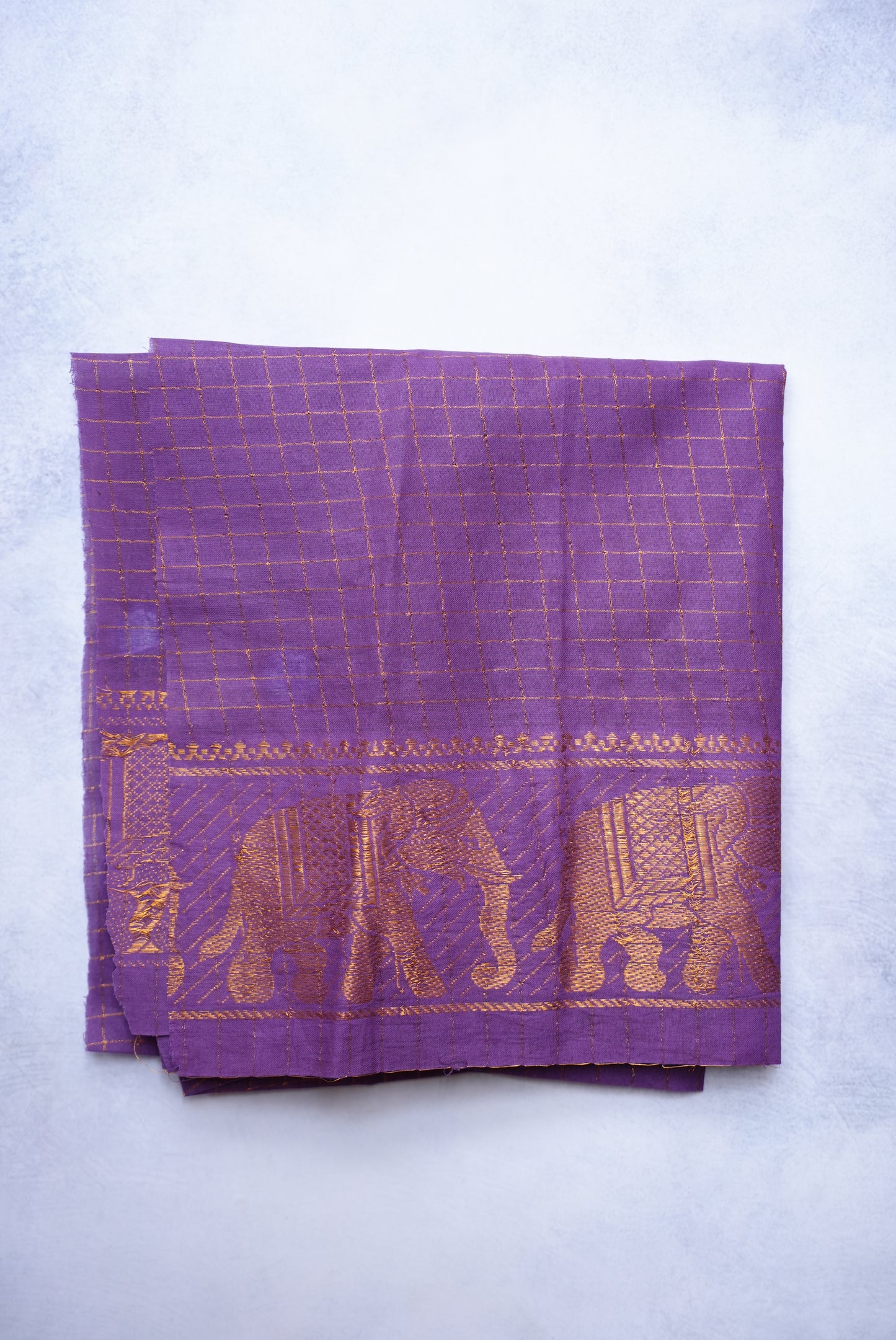 Sungudi Golden Zari Checked Black Saree with Violet Border