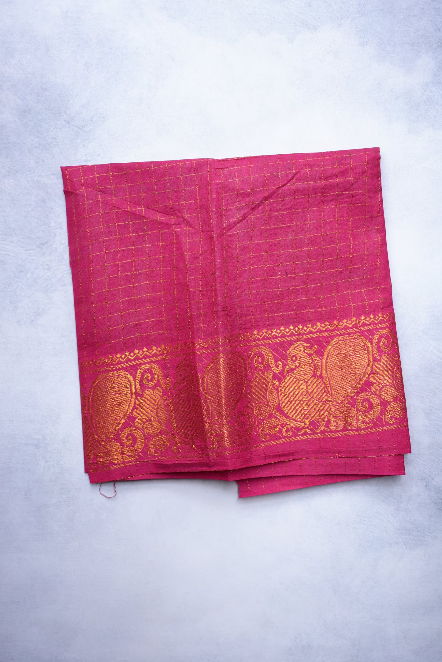Sungudi Golden Zari Checked Black Saree with Pink Border