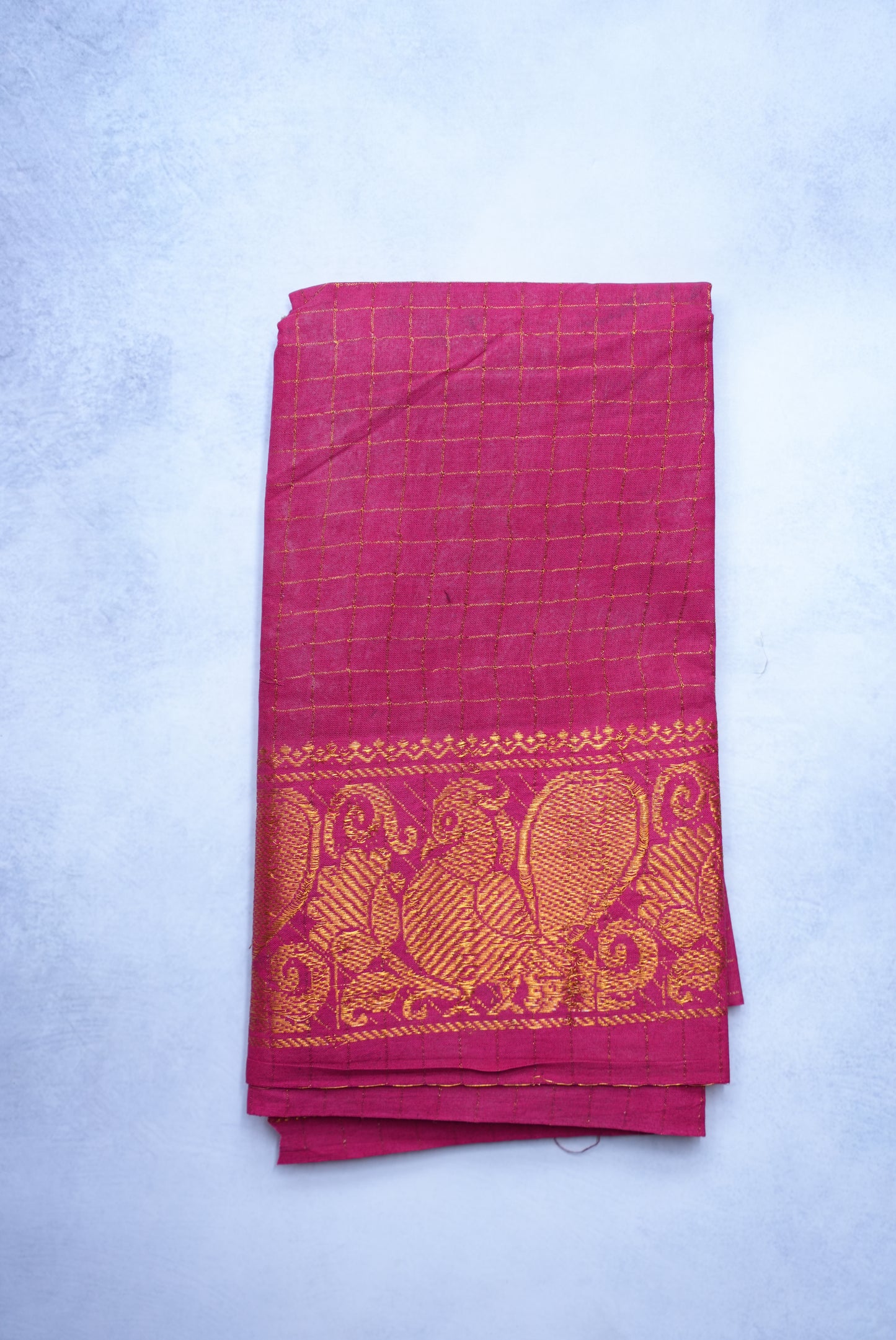 Sungudi Golden Zari Checked Black Saree with Pink Border