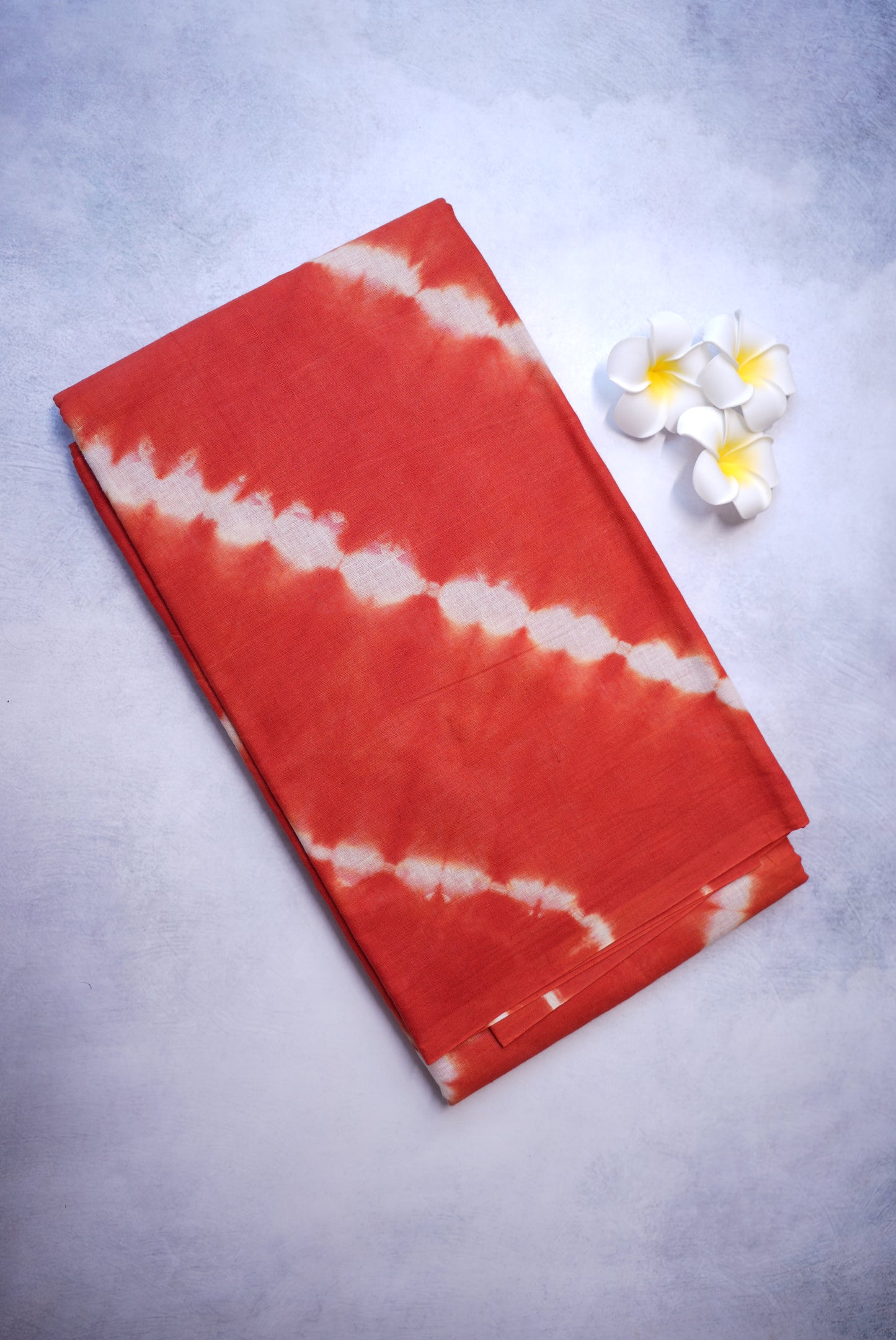 Orange Shibori Saree with White Cross Tie and Dye