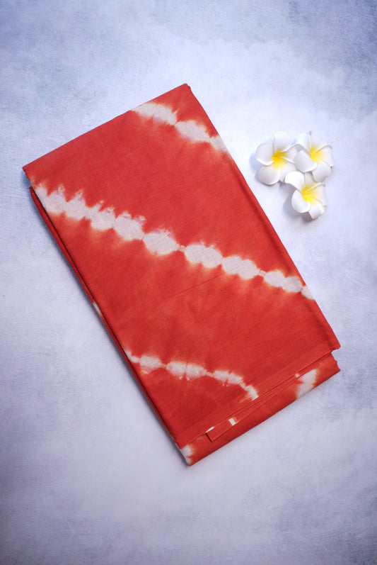 Orange Shibori Saree with White Cross Tie and Dye