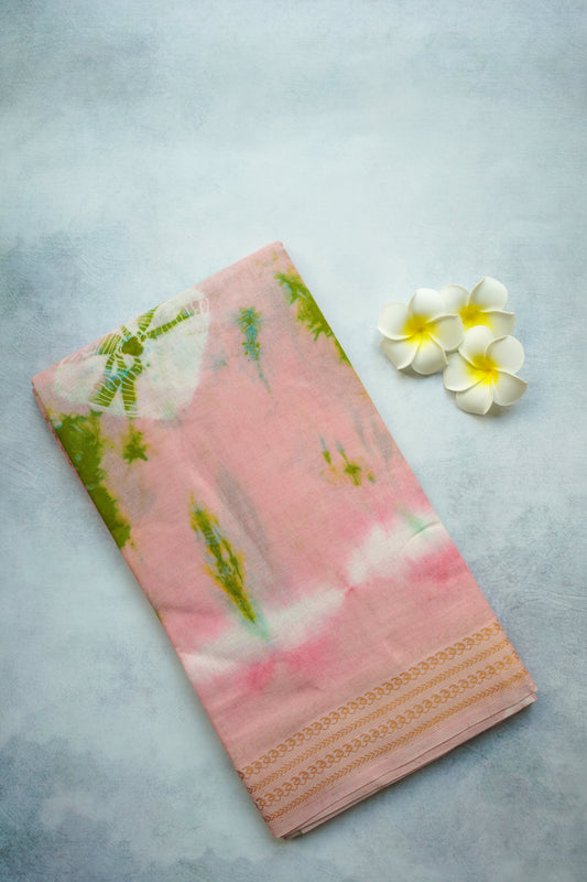 Bhandhini Saree with Simple Line Border – Light Pink Sungudi Saree