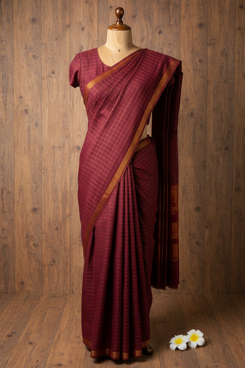 Small Border Sungudi Maroon 