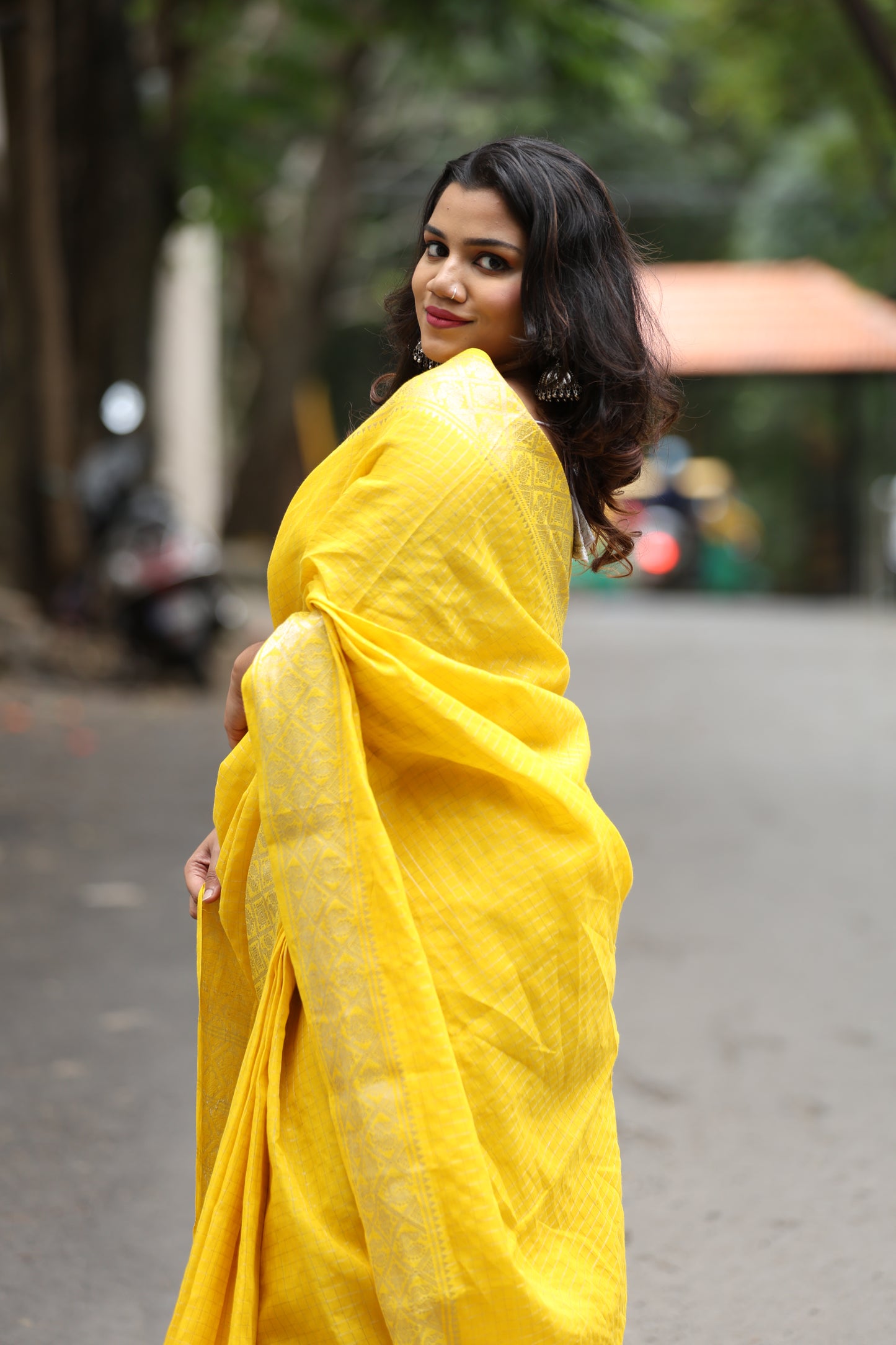 Yellow Sungudi Cotton Saree with Silver Checks Sungudi cotton saree - Pre order