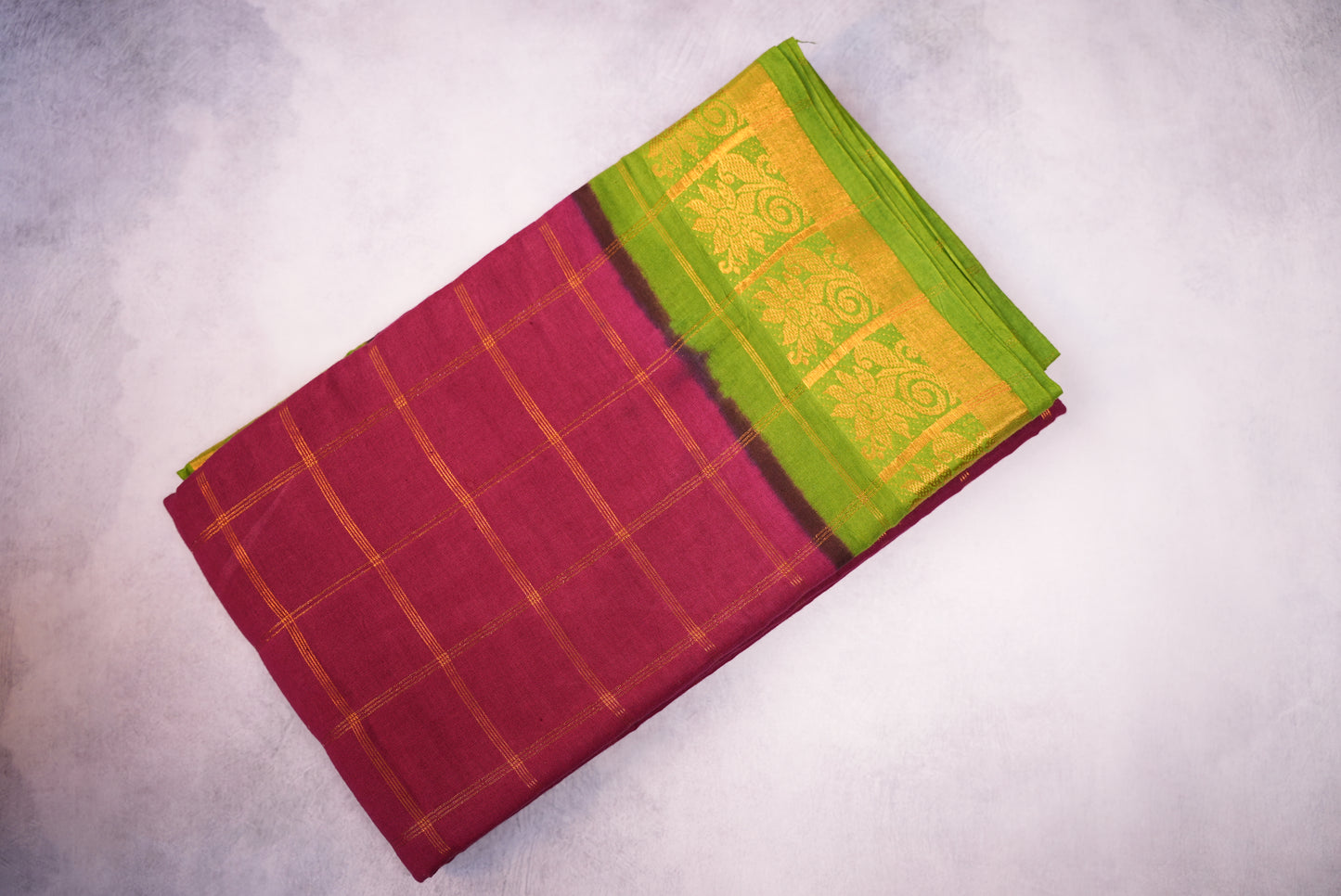 Maroon and Green Border Kattam Sungudi Saree