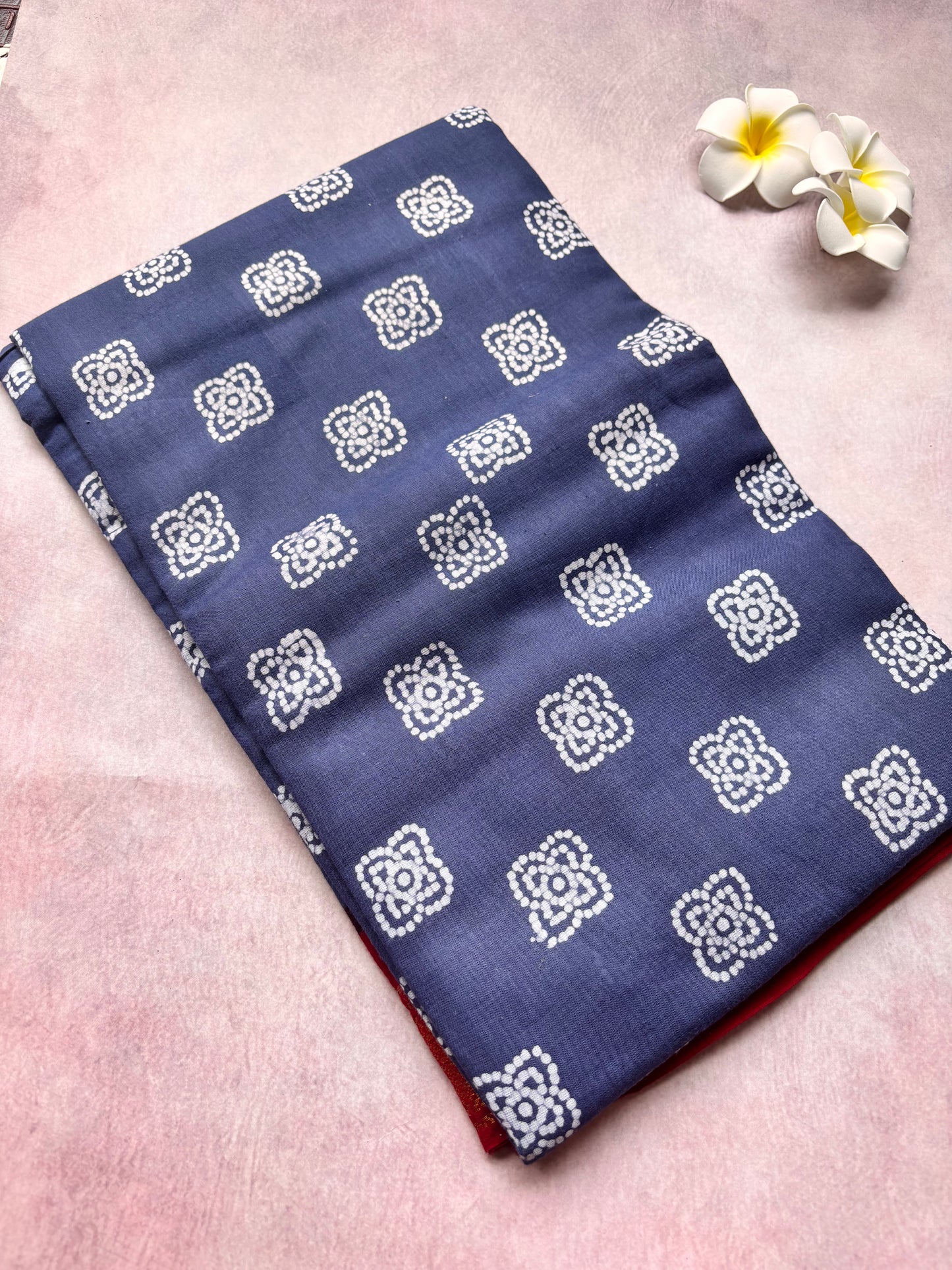 Authentic Soft Sungudi Cotton Saree – Blue with Floral Motifs & Brown Border