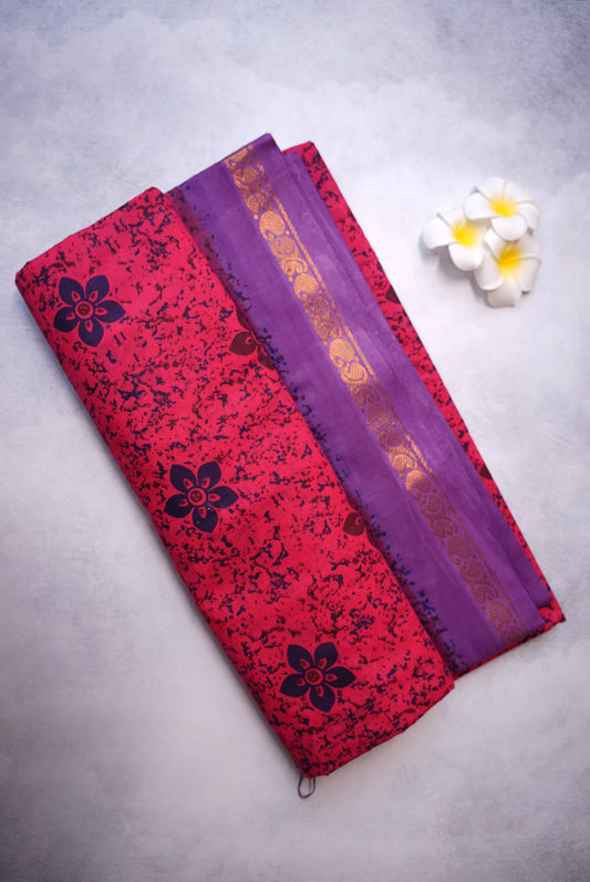 9.5 Yards Sungudi Cotton Saree in Dark Pink Color without blouse
