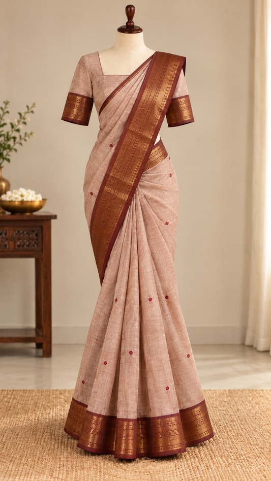 Kanchi Cotton Saree Dusty Rose | TLL664