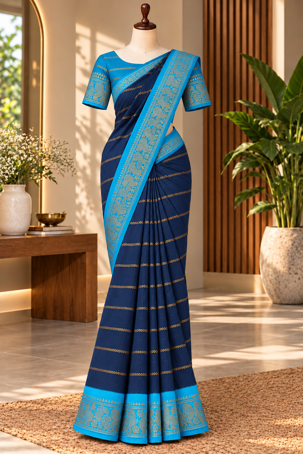 Velthari Sungudi Cotton Saree Navy Blue | TLL332
