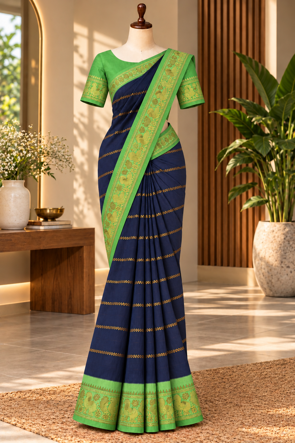 Velthari Sungudi Cotton Saree Dark Navy Blue | TLL328