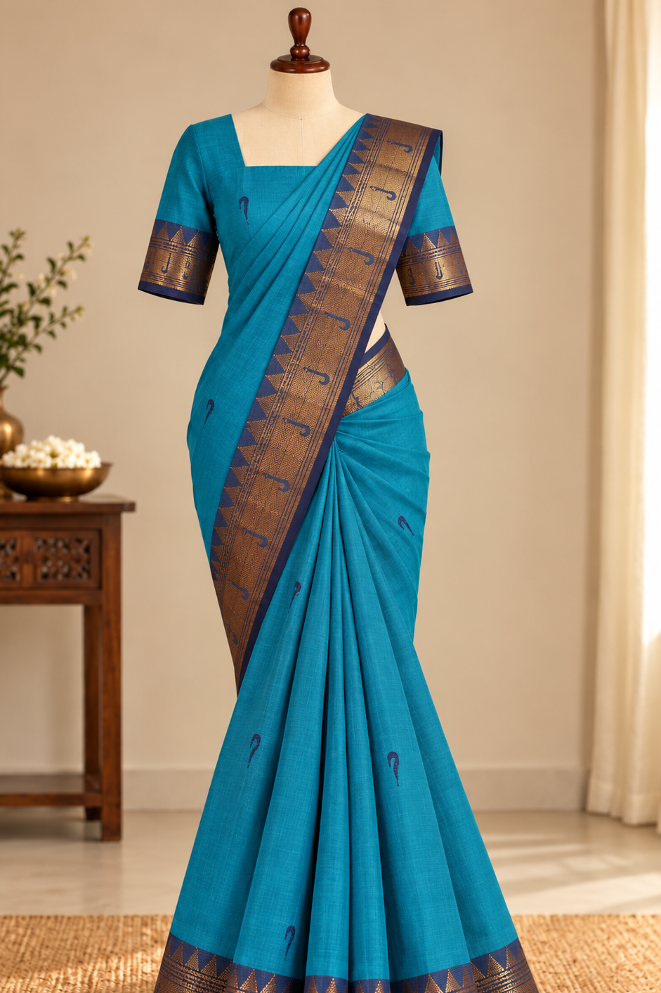 Kanchi Cotton Saree Blue | TLL657