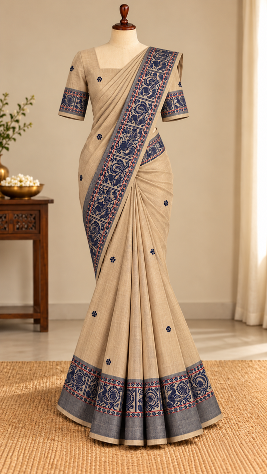 Kanchi Cotton Saree Biscuit Colour | TLL654