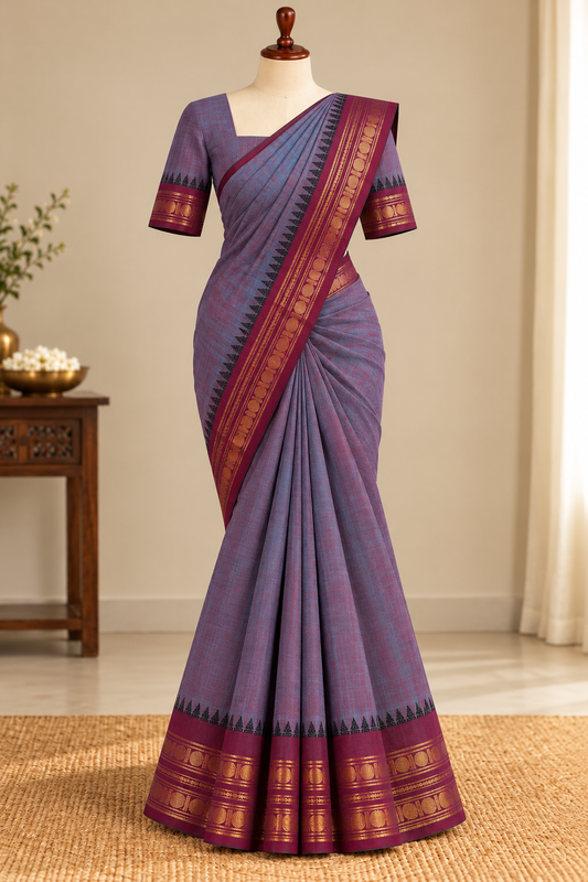 Kanchi Cotton Saree Lavender-Purple | TLL693
