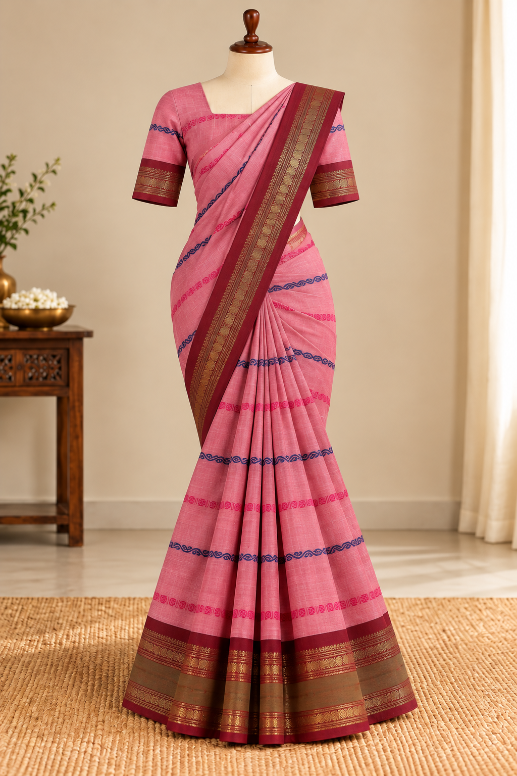 Kanchi Cotton Saree Velthari Pink | TLL700
