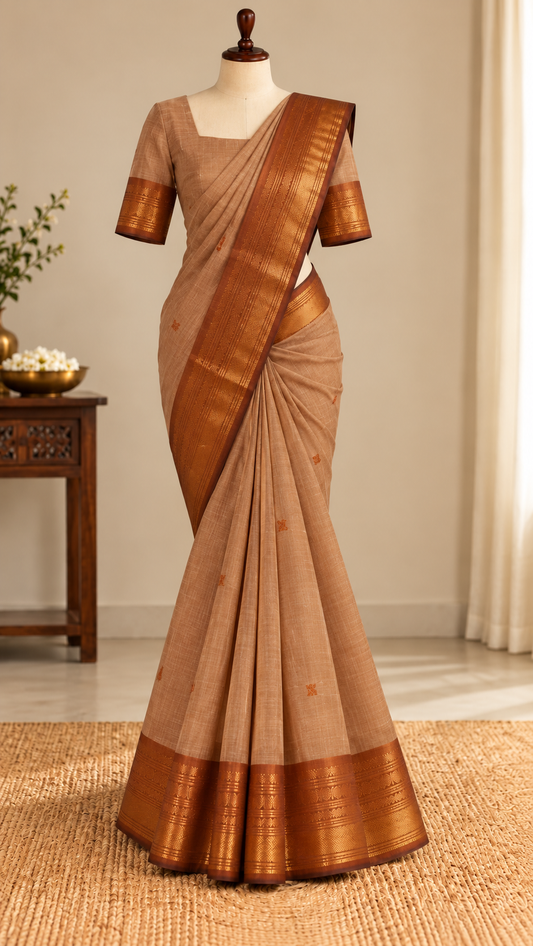 Kanchi Cotton Saree Light Brown | TLL662