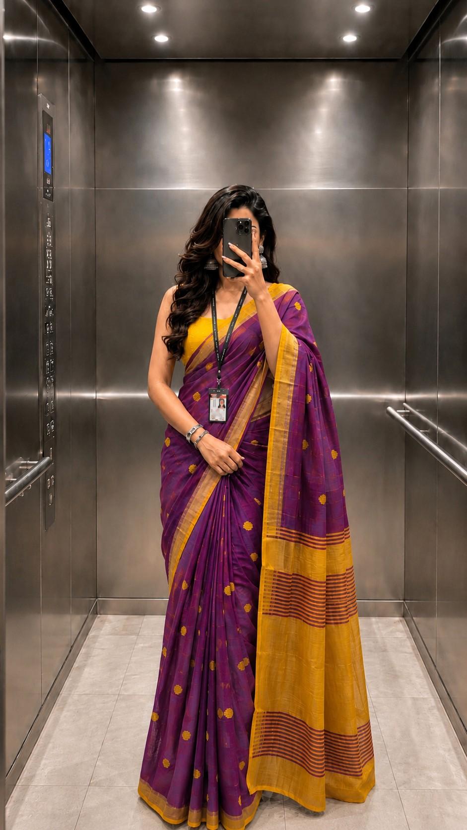 Mustard Yellow Ball Khadi Cotton Saree | TLL216